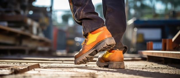 Travailleur de la sécurité des bottes sur le chantier