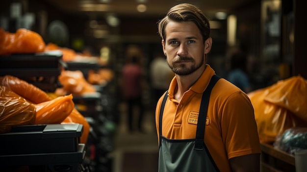 Photo travailleur sérieux en combinaison et uniforme travaillant en atelier