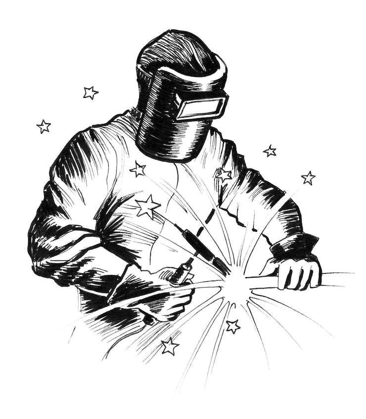 Photo travailleur soudeur. dessin noir et blanc à l'encre