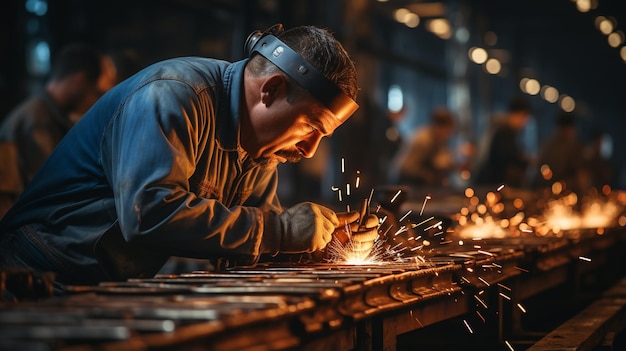 Travailleur soudeur travaillant le métal soudé