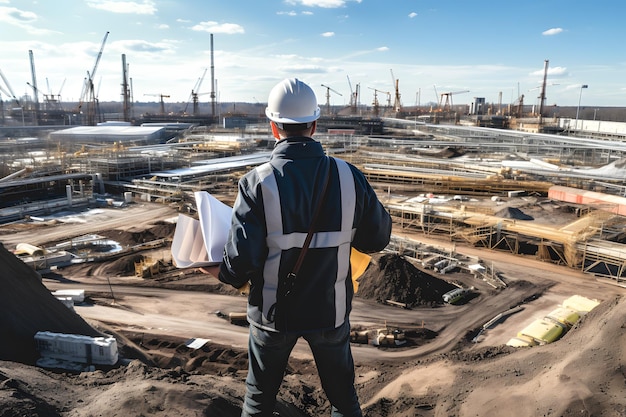 travailleur tenant du papier sur le chantier ai généré