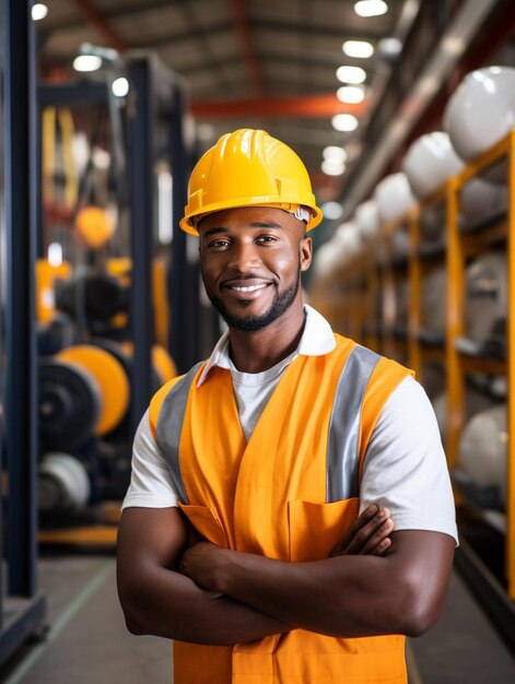 Photo les travailleurs afro-américains portent des écouteurs insonorisés et un casque jaune.