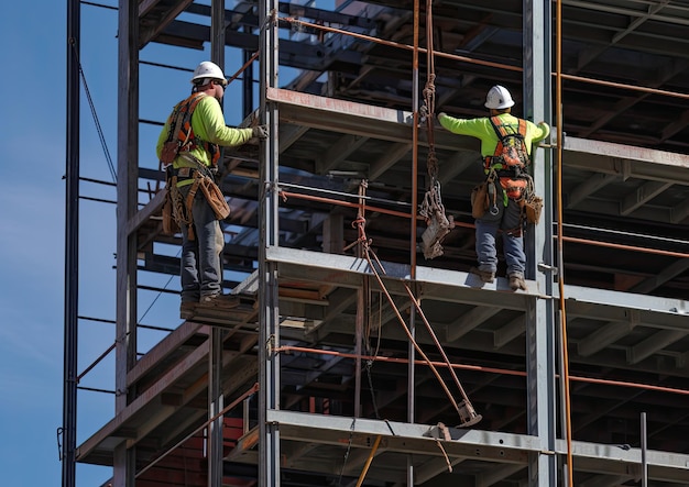 Travailleurs de la construction travaillant sur un chantier de construction