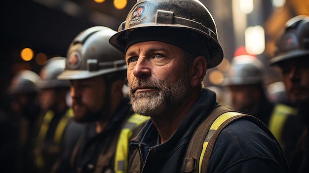 Travailleurs du bâtiment avec casque