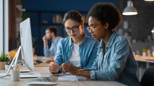 Travailleurs examinant les statistiques mensuelles