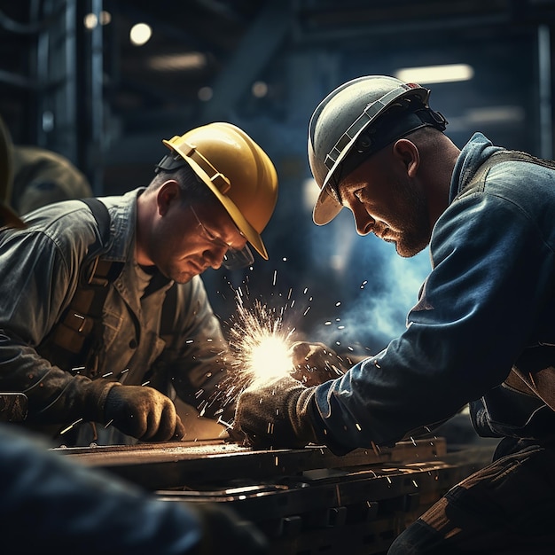 Travailleurs industriels SafetyClad avec casques de sécurité