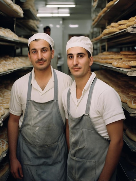 Photo des travailleurs libanais dans une boulangerie pour créer du pain pita et des bretzels