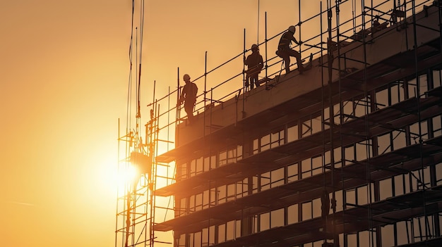 Travailleurs travaillant en hauteur sur des bâtiments