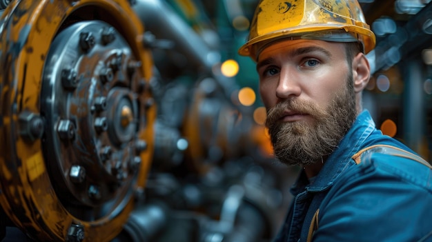 Travailleurs d'usine en uniforme inspectant des machines sur une ligne de production expression sérieuse