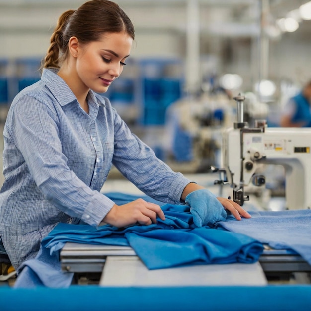 Travailleuse bleue Vêtements Fabrication dans une usine de vêtements