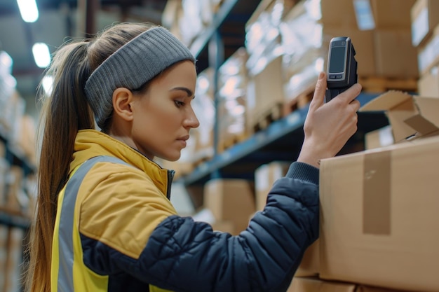 Photo une travailleuse scanne des colis dans un entrepôt de commerce électronique pour l'expédition