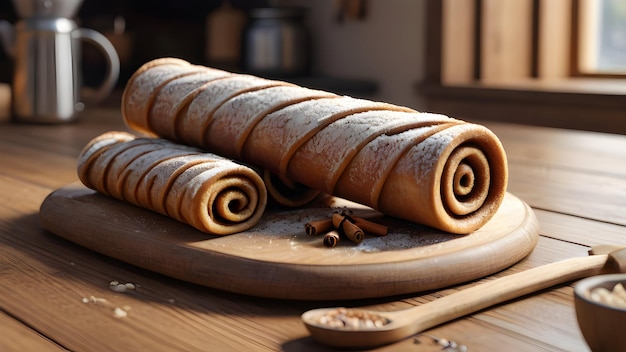 Photo trdelnik tchèque avec cannelle et pâtisserie à la vanille