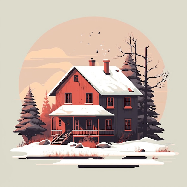 tre maison dans la forêt sur fond de paysage hivernal