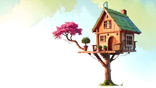 Photo a tree house with a green roof and a green roof