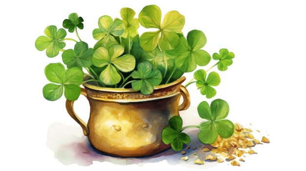 Trèfle aquarelle et pot d'or pour les salutations de la Saint-Patrick Generative AI