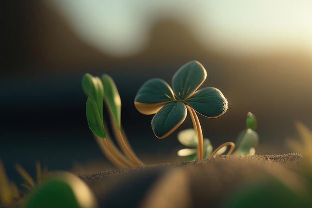 Un trèfle à feuilles vertes dans le sable