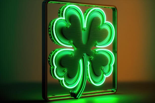 Un trèfle à quatre feuilles Shamrock Leaves neon sign light3d illustration