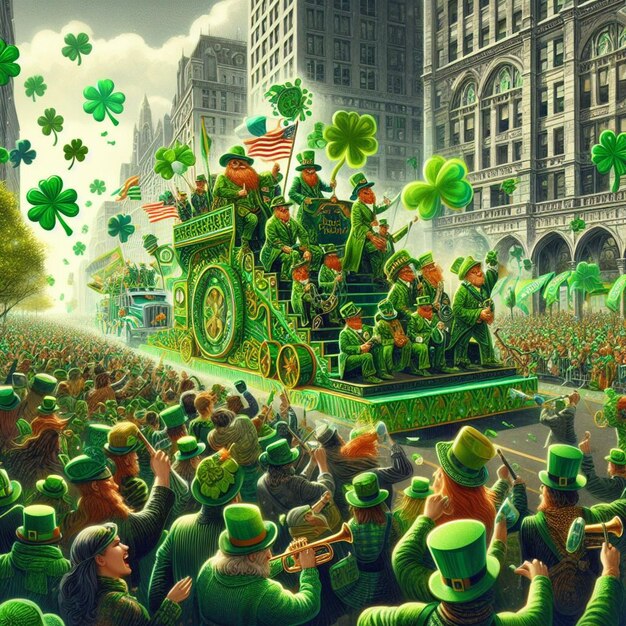 Les trèfles dans la ville, une illustration vivante de la célébration animée du jour de Saint-Patrick.