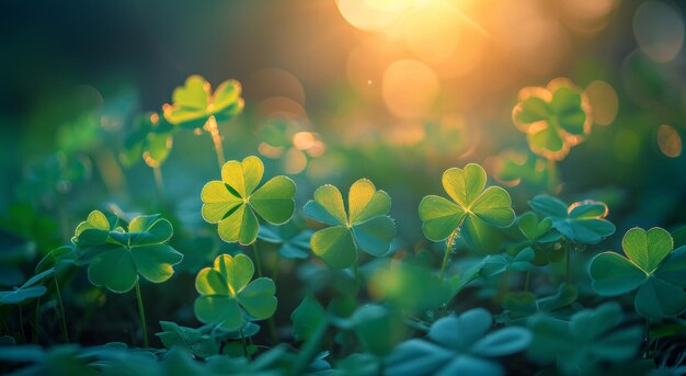 Des trèfles verts au soleil