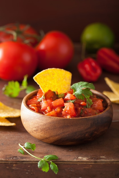 Trempette à la salsa mexicaine et croustilles tortilla aux nachos