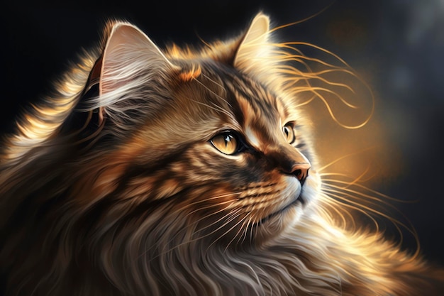 Un très beau chat à la lumière du soleil illustration dans le style de l'aérographe numérique