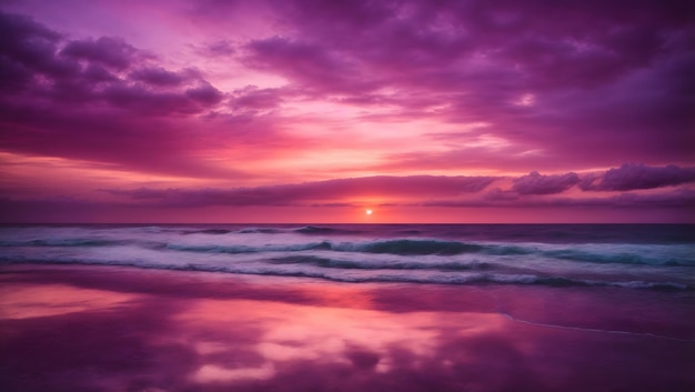 Très beau paysage marin naturel atmosphérique grand écran de coucher de soleil avec ciel texturé dans des tons violets