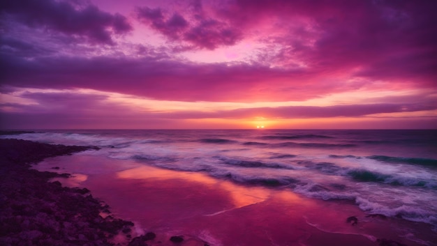 Très beau paysage marin naturel atmosphérique grand écran de coucher de soleil avec ciel texturé dans des tons violets