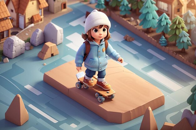 Photo très détaillé petit mignon patineur effet d'éclairage cinématographique