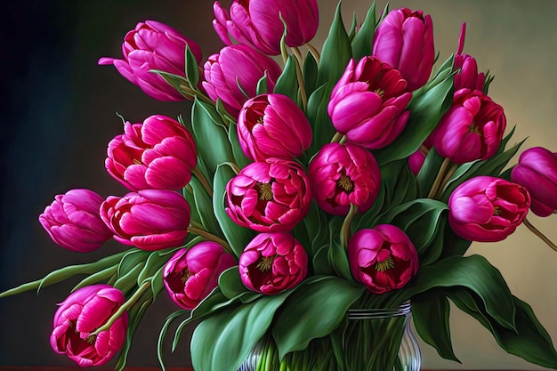 Très grand bouquet de tulipes de couleur rose vif pour cadeau cher