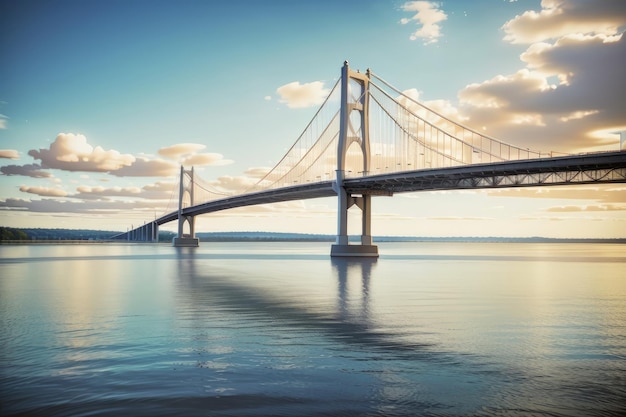 Un très haut pont sur un plan d'eau Photo d'archive