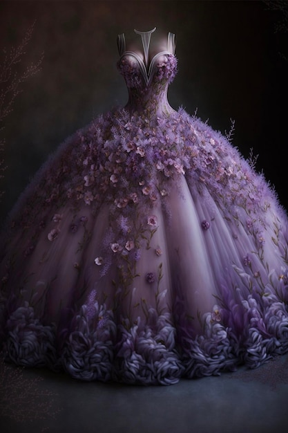 Très jolie robe violette avec des fleurs dessus générative ai