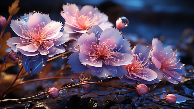 de très jolies fleurs aux tiges bleues