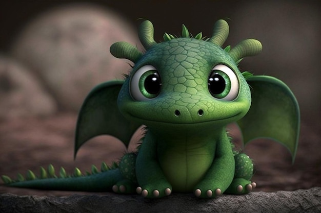 Très mignon petit bébé dragon vert concept d'œuvre d'art CG illustration générative d'IA