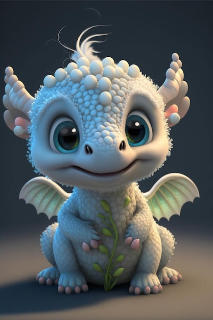 Très mignon petit dragon blanc aux grands yeux ai génératif