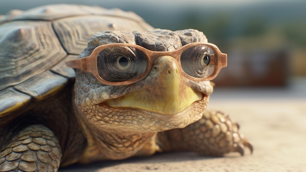 Très vieille tortue malvoyante portant des lunettes AI générative