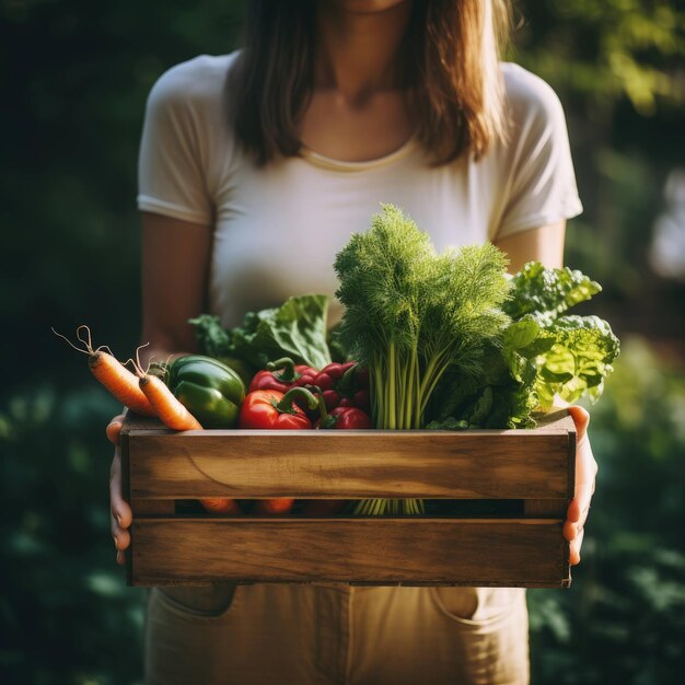 les trésors verdoyants vibrants du panier en bois