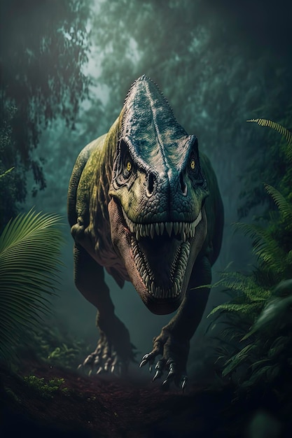 TREX furieux en action dans la jungle AI générative