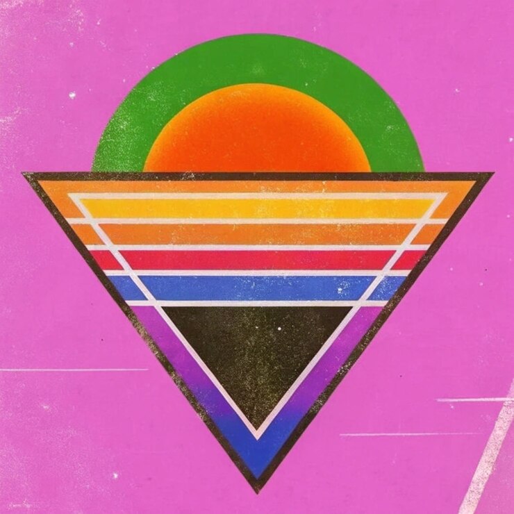 Photo un triangle avec un arc-en-ciel sur un fond rose