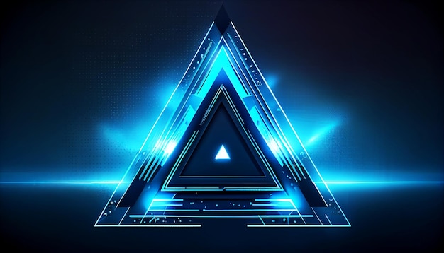 Triangle lumineux style hightech Forme géométrique futuriste avec effet néon bleu Conception pour les événements musicaux promotionnels jeux bannières web arrière-plans Generative AIxA