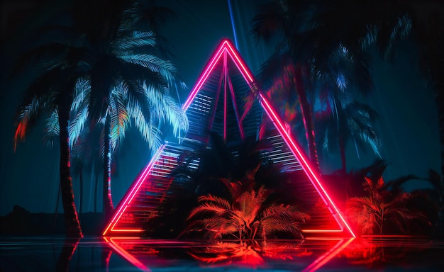 Triangle néon avec palmiers devant