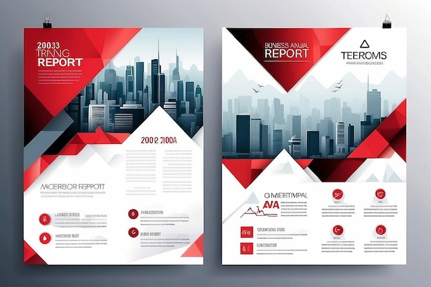 Triangle rouge rapport annuel d'entreprise brochure modèle de conception de flyer vecteur présentation de la couverture de la brochure arrière-plan géométrique abstrait