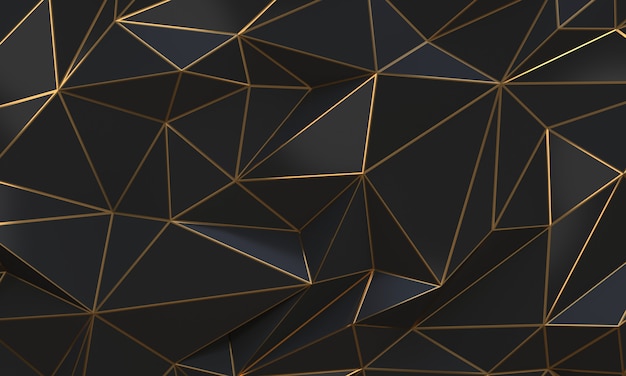 Triangles abstraits low poly noir et or