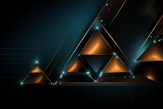 Photo des triangles dorés dans le fond abstrait dans le style de l'or foncé et du bleu foncé