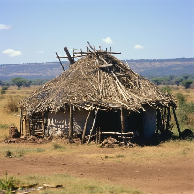 La tribu Masai Mara une vieille hutte faite d'argile et de brindilles la maison est faite d'argile