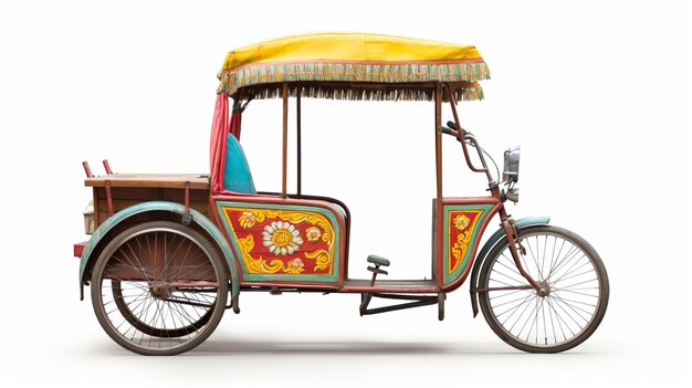 Tricycle vintage inspiré de l'art indonésien avec un décor traditionnel