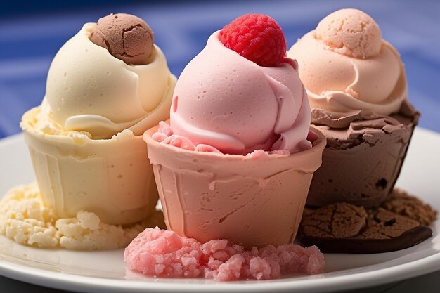 Un trio de crème glacée napolitaine à l'eau à la bouche