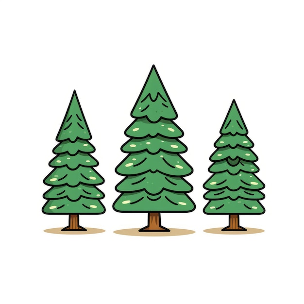 Trio festif Un délicieux Doodle vert de trois arbres de Noël parfaitement alignés sur un W isolé