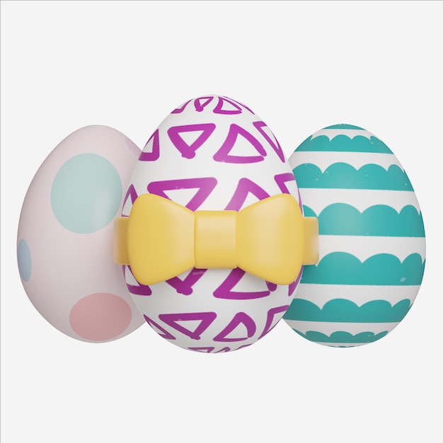 Trio d'œufs de Pâques décorés avec des sucettes avec des icônes d'arc jaune Illustration 3D