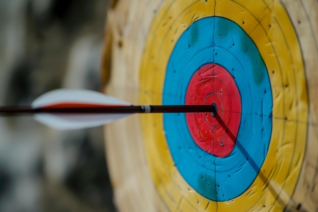 Photo triomphe de précision tir à l'arc olympique bullseye