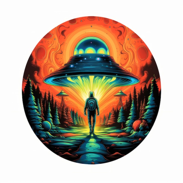 Photo trippy ufo vibrant psychedelic vector artwork pour le design de t-shirt en longueur complète